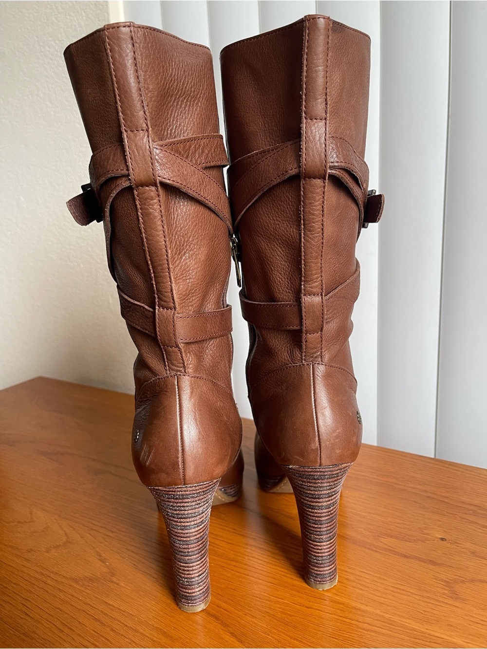UGG Jardin Heeled Leather Boots Brown Size 10 - Picture 6 of 14